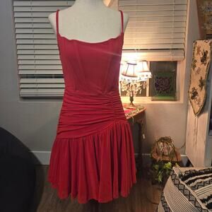 Y2k red ruched mini dress